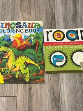 Dinosaur Coloring Book & “roar Feel-and-Fit Shapes Book” Set of 2 Dinosaur Theme